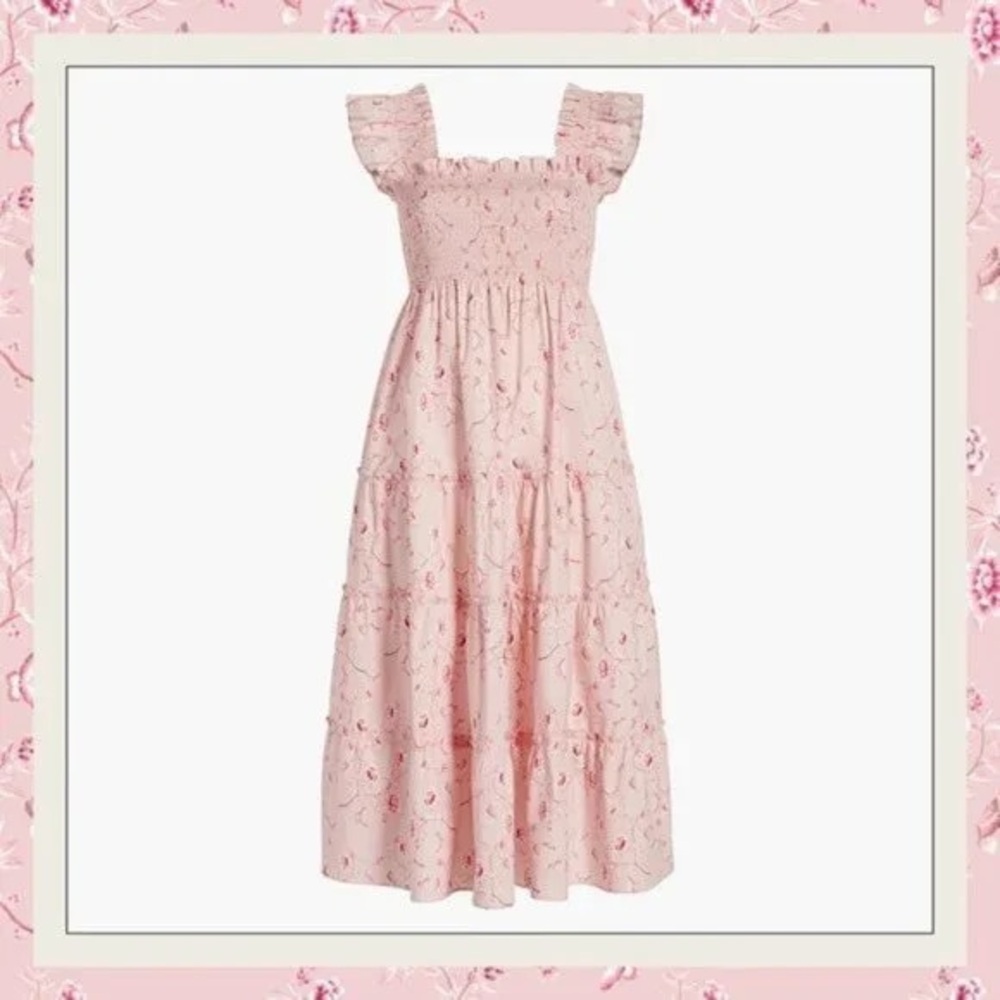 Hill House Pink Floral Smocked Midi Dress